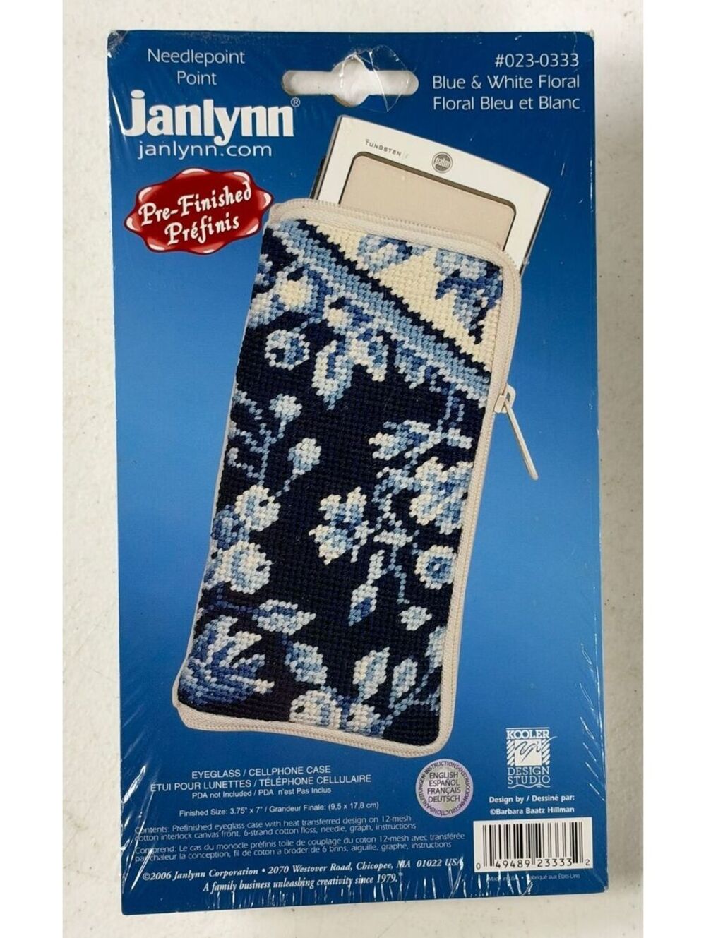 Janlynn Blue White Floral Needlepoint Eyeglass Cellphone Case Kit 023-0333